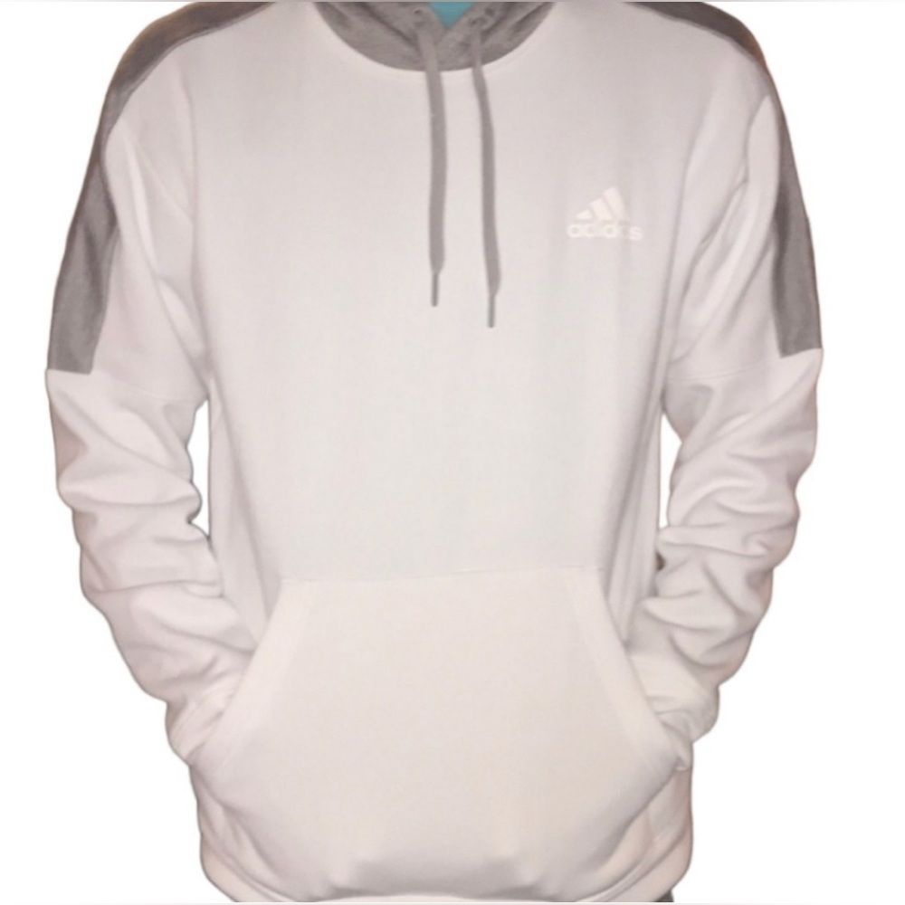 Mens Large Gray/White Adidas Climawarm Pullover Ultimate Hoodie Sweatshirt